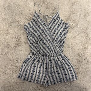 Surf Gypsy Blue & White Surplice Tie Back Romper